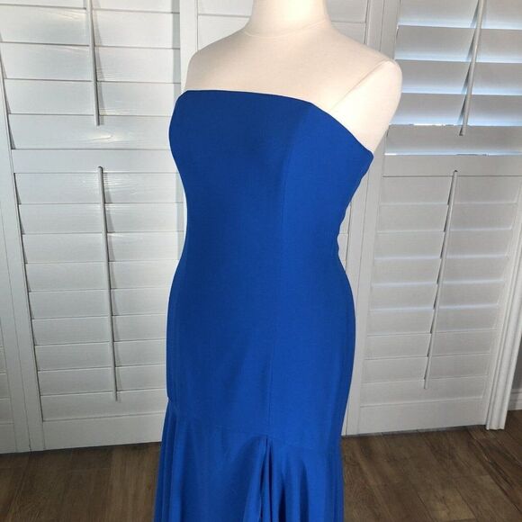 After Six Bright Blue Strapless Chiffon Dress XL Evening Gown Prom Homecoming - Picture 9 of 12